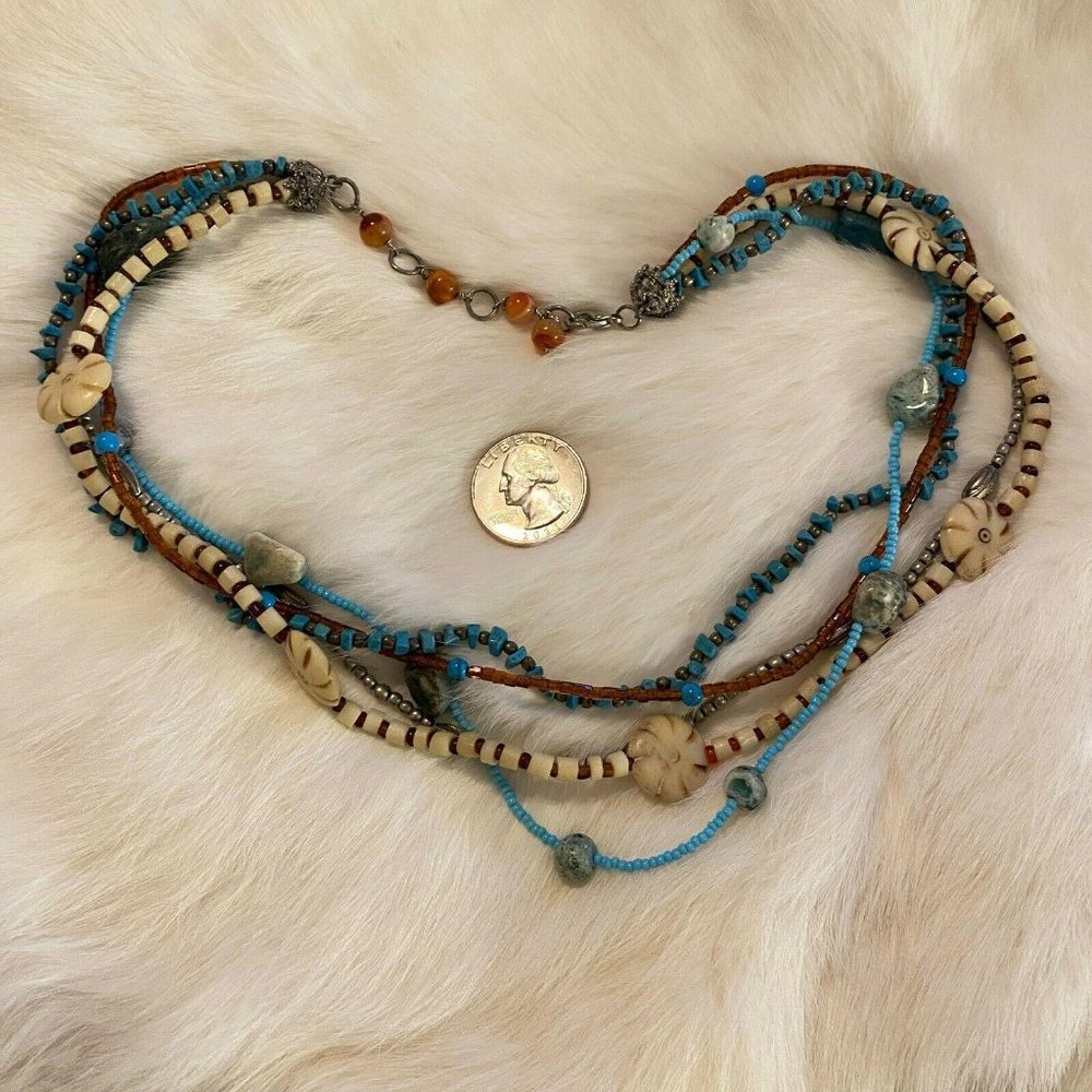 Western Necklace Natural Stone Carved Flower Festival Coastal Boho Hippie 5361 - Picture 3 of 8